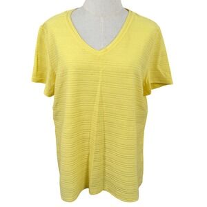 Laura Scott XL T Shirt Sunshine Yellow Textured Ribbed V-Neck Cotton Summer Tee
